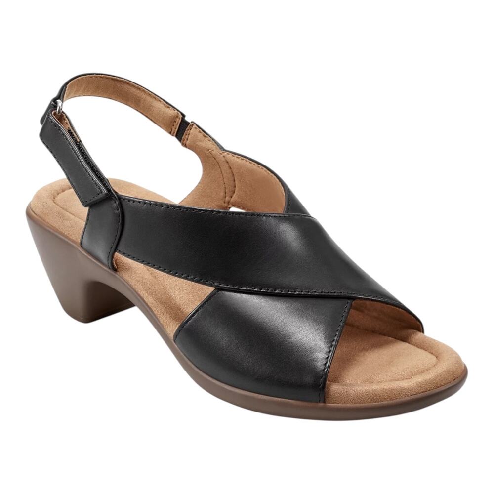 Easy Spirit Women Chantal Crisscross Low Heel Leather Sandals Black Size 6 1/2 W